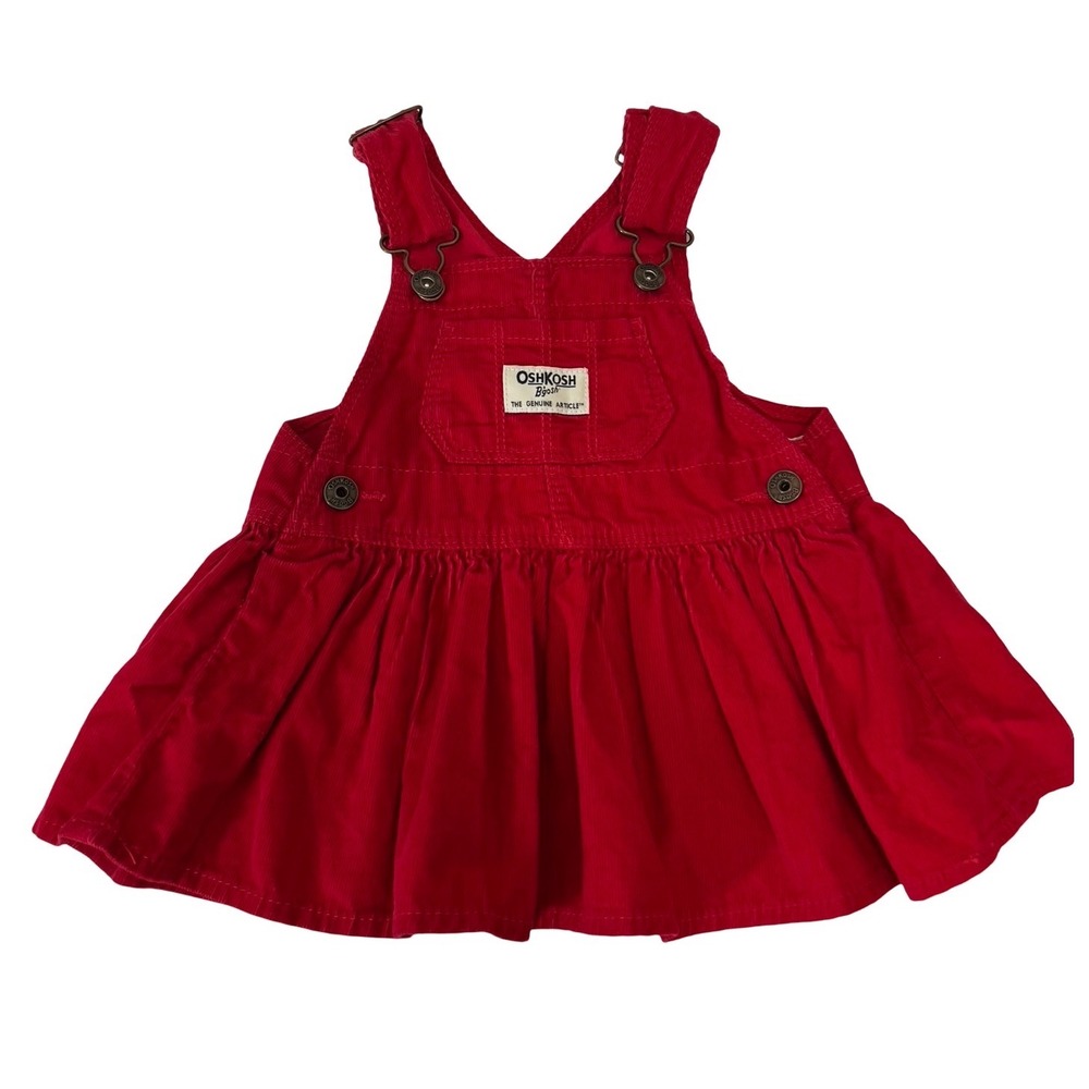 OshKosh Bgosh Baby Girls Red Corduroy Jumper Dress Overall Skirt 9M